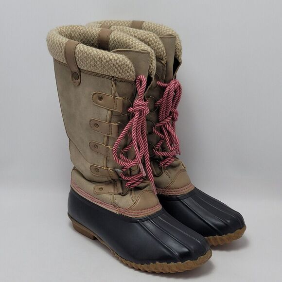 Esprit Belinda Tan Tall Lace Up Faux Fur Sock Lined Knit Cuff Duck Boots Sz 7.5M - Picture 6 of 12